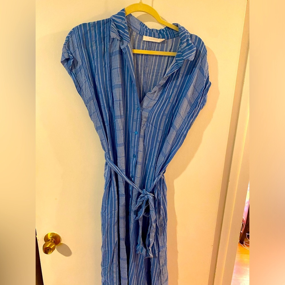 Blue and white stripe shirt dress